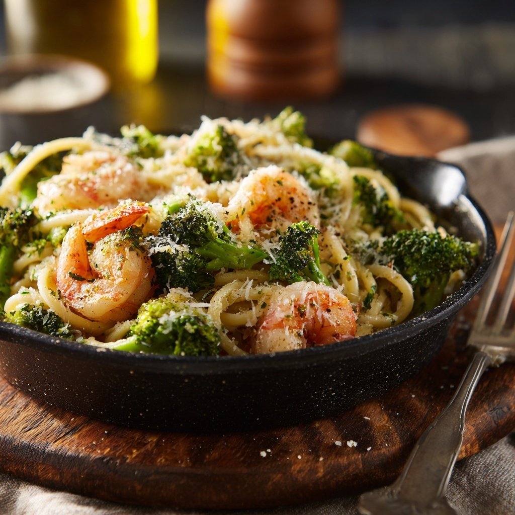 Shrimp And Broccoli Cream Pasta
